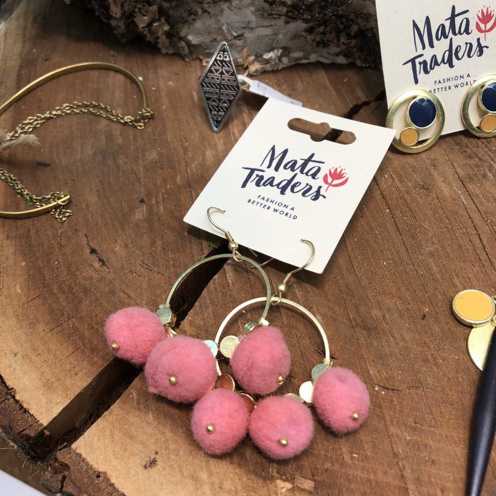Dangling Pom Earrings